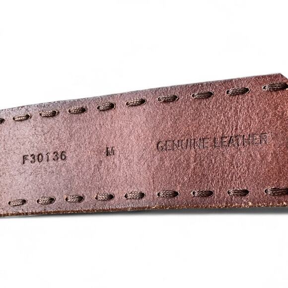 Golden Embossed Brown Leather Belt with Solid Brass Buckle size Medium - Picture 4 of 7